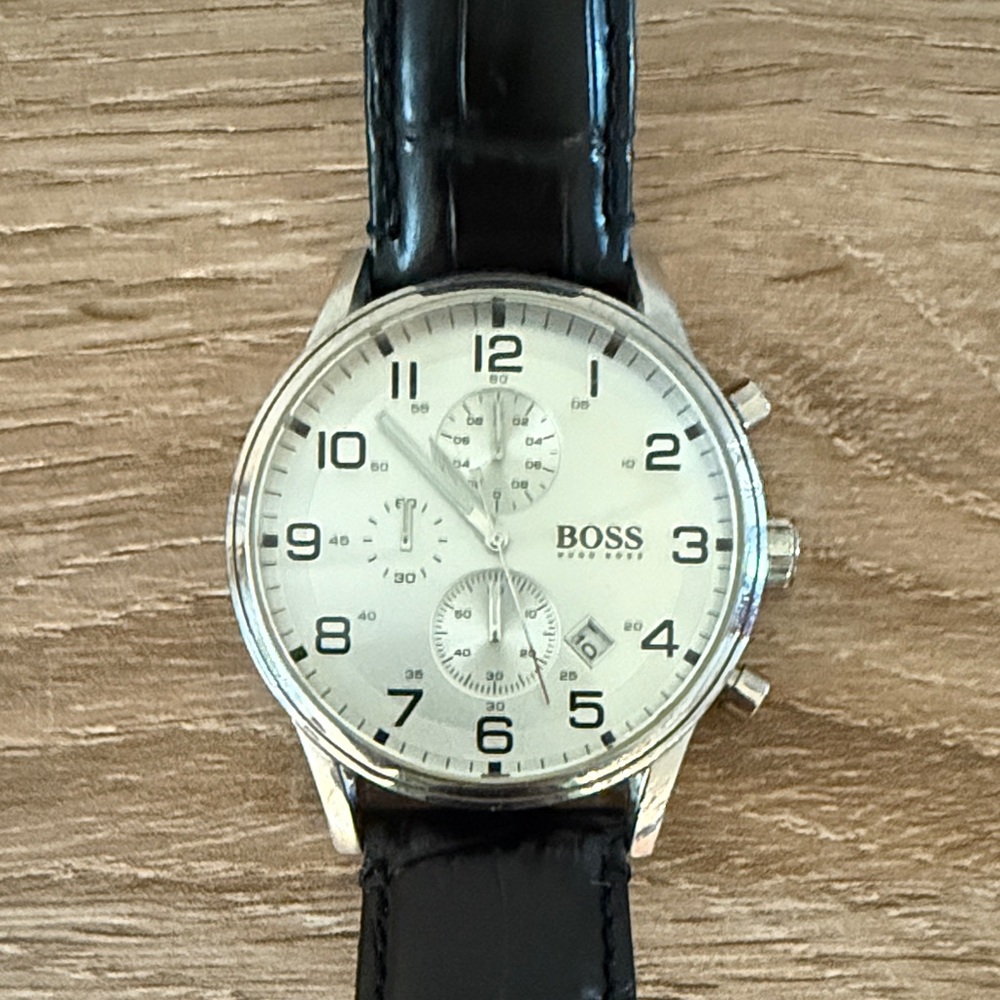 Boss Classic Silver Dial Black Strap Watch